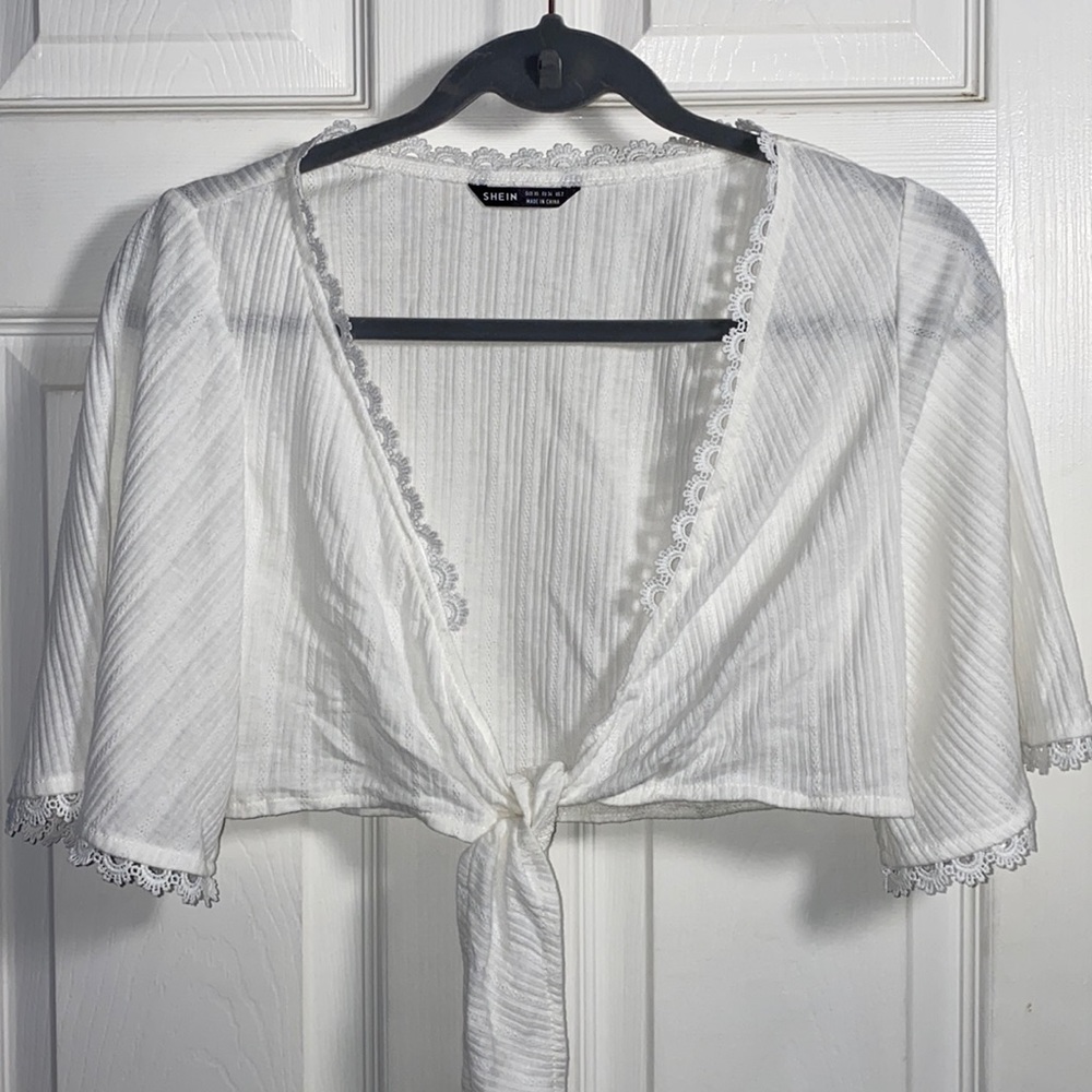 SHEIN White Embroidered Shrug XS